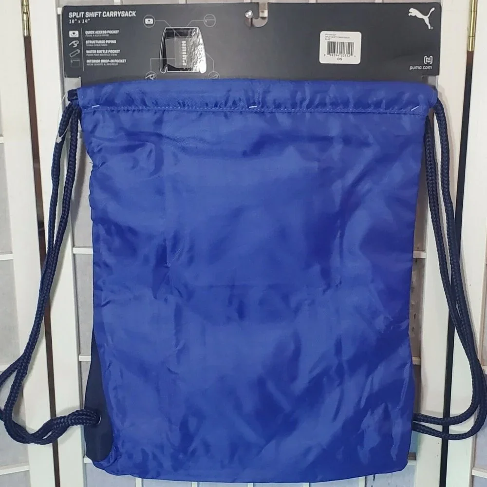 NWT PUMA SPLIT SHIFT CARRYSACK MEN'S BLAC BLUE SCHOOL WORK TRAVEL SPORT BACKPACK